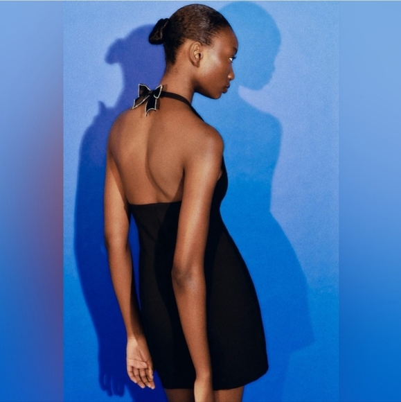 Zara Dresses & Skirts - JEWEL BOW CUT OUT HALTER DRESS SIZE L